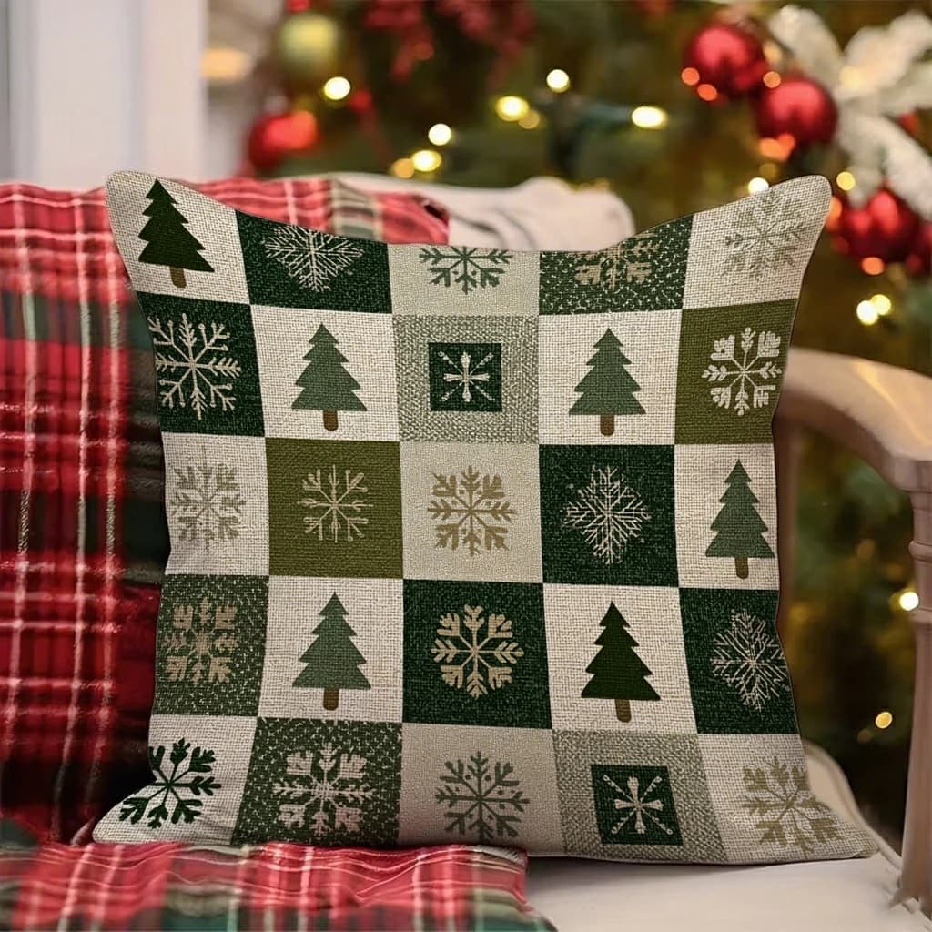 Pillow pillow case with Christmas tree pattern, suitable for sofa, car, bedroom, decorative pillow case