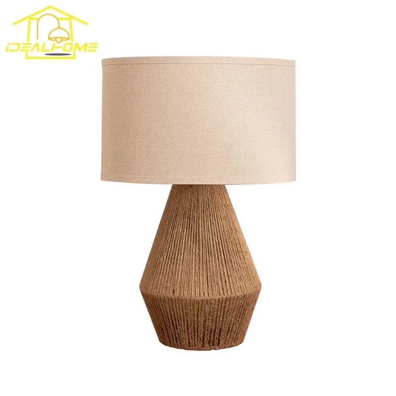 Lampada da tavolo in corda di canapa intrecciata a mano retrò giapponese Wabi-sabi LED E27 Atmosfera Designer Luci da scrivania Studio Comodino Hotel Homestay