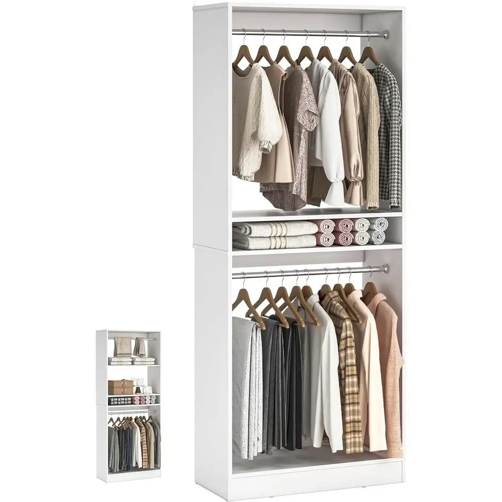 25 Wide Adjustable Hanging Closet Organizer with Shelves and Rods - White