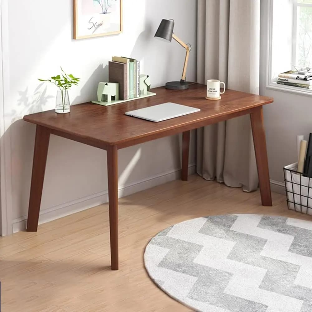 Scrivania Moderna Minimalista in Legno, Tavolo da Lavoro per Ufficio Domestico da 120 cm con Gambe in Legno Massello per PC, Laptop e Supporto TV
