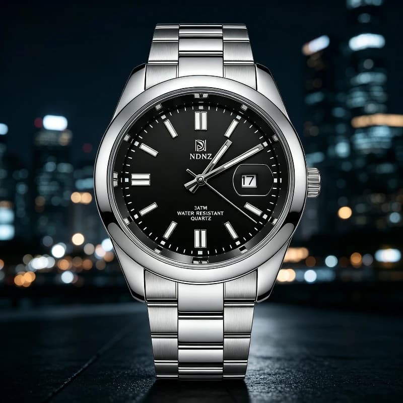 Orologio al Quarzo da Uomo NDNZ, Quadrante Nero, Cinturino in Acciaio Inossidabile, Impermeabile 3ATM, Orologio da Polso Business Casual con Data