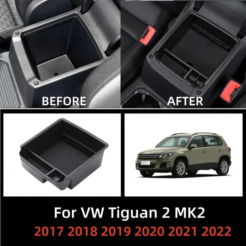 Organizer per Console Centrale Auto, Vassoio Portaoggetti per Bracciolo Compatibile con VW Tiguan 2 MK2 2017-2022, Accessori Auto
