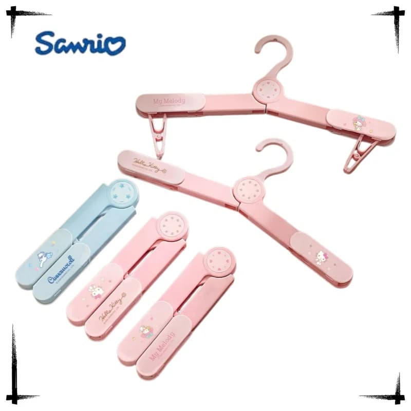 Sanrio Hello Kitty Household Folding Clothes Rack Portable Travel Hanger Multi-functional Telescopic Cute Kuromi Hanger Gift