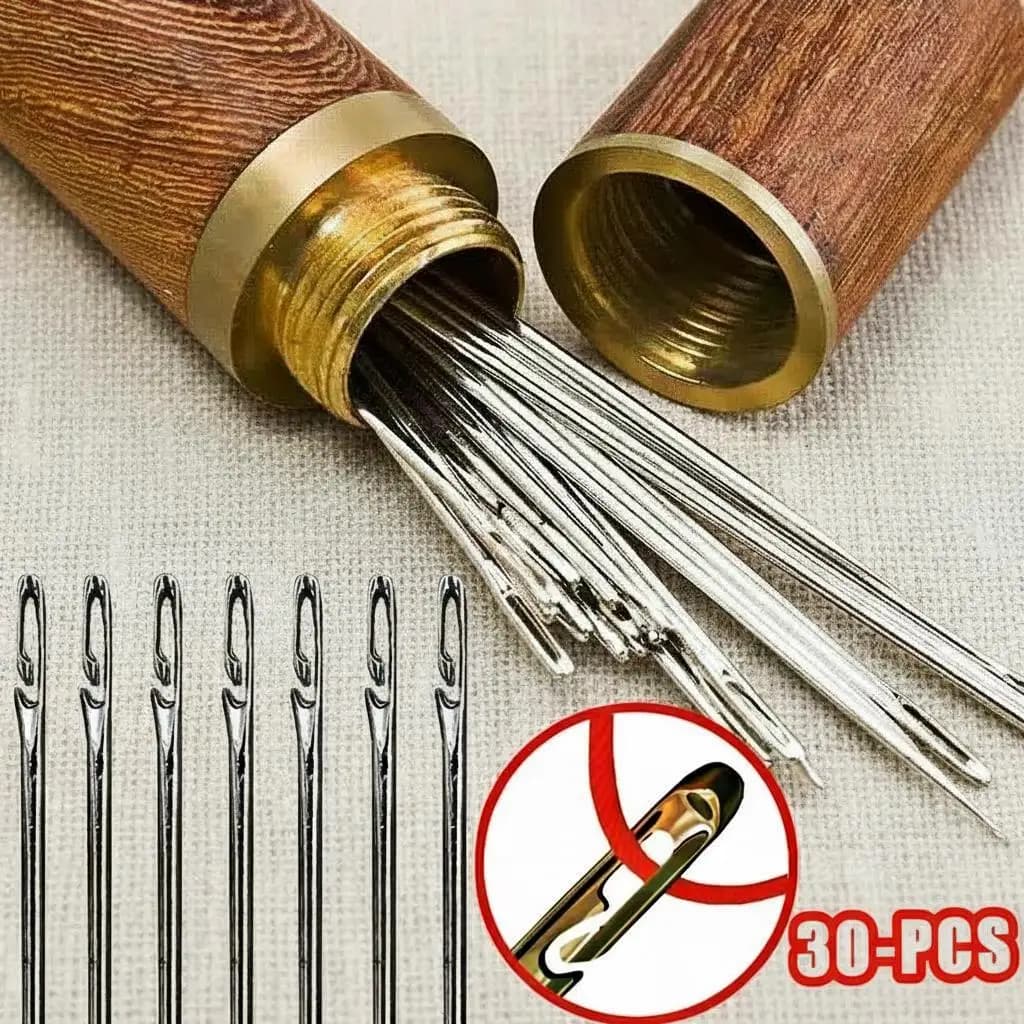 30pcs Blind Sewing Needle Elderly Friendly Stainless Steel Quick Automatic Self Threading Needle Stitching Pins DIY Punch Needle Threader For Hand Sewing Craft knitting needles crochet needle crochet set crochet hook crochet kit crochet hook set crochet