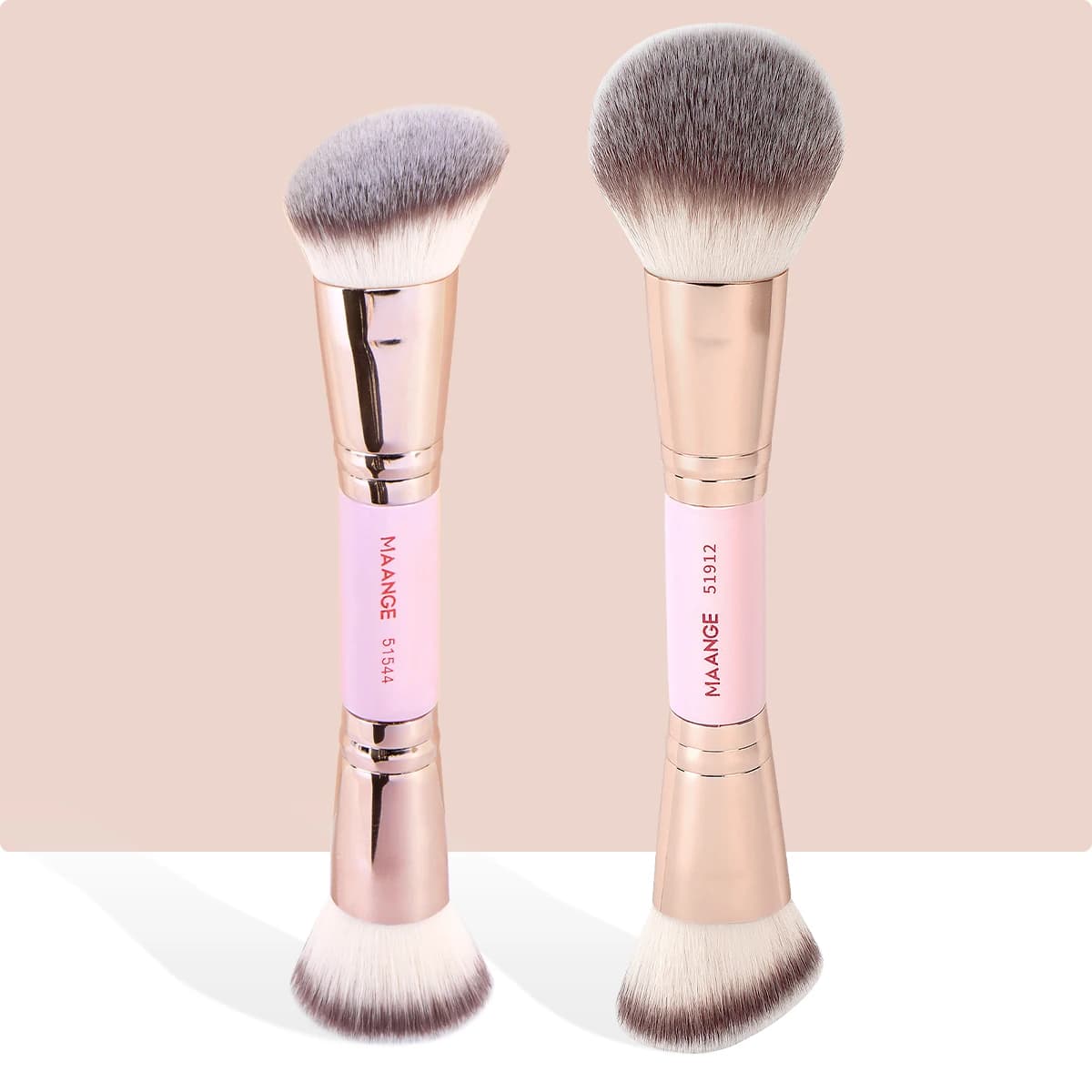 MAANGE Set of 2 Double Toe Bottom Brushes, Flat/Angular Brush for Contour, for Mixing Liquids, Powders, Correctors and Creams