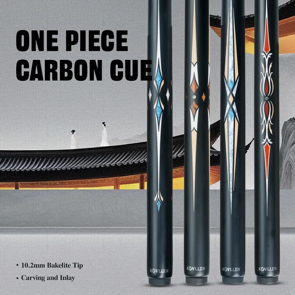 KONLLEN Snooker One Piece Cue 10.2mm Inlay Carbon Fiber Snooker Cue Stick Black Technology Billiard Cue with Extension and Case