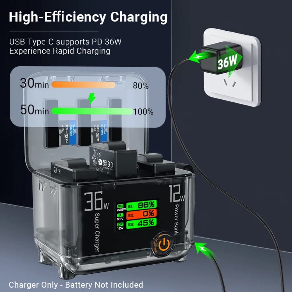 36 W PD charging box for DJI Action 5Pro/4/3 charger hub 3 way bidirectional charger USB-C charger accessories