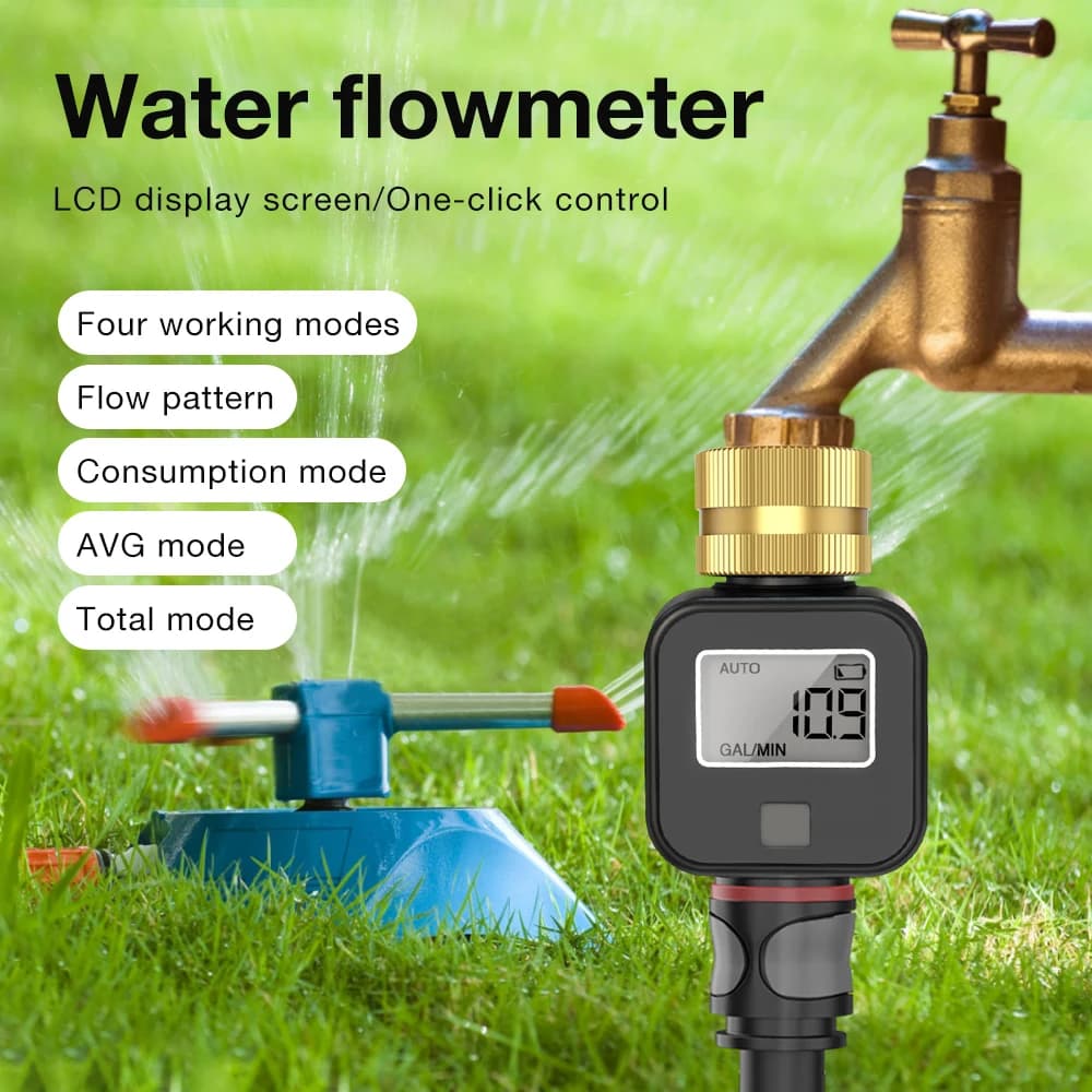 IPX5 digital water flow meter High precision measurement Water consumption and flow rate for outdoor garden irrigation pipe