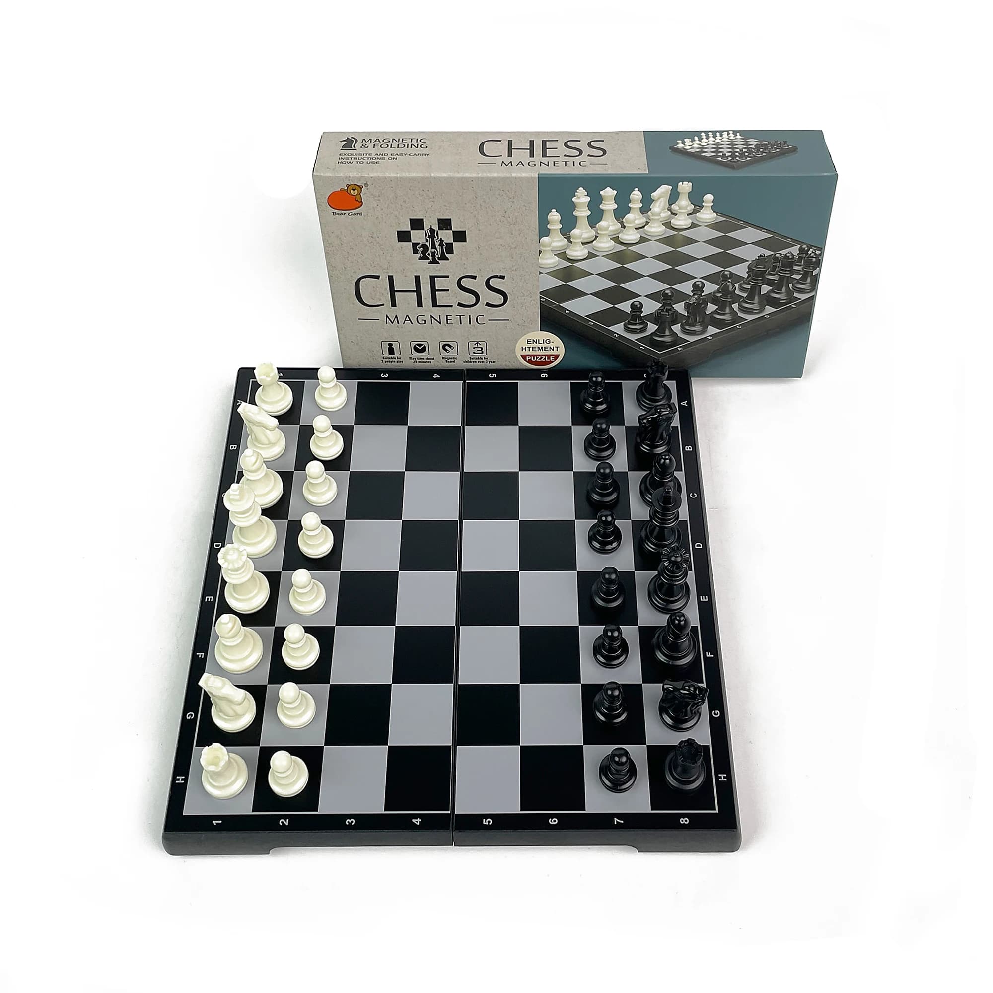 Scacchiera Magnetica Pieghevole 24cm x 24cm, Gioco da Tavolo Portatile in Plastica Bianco e Nero per Viaggi e Attività all'Aperto