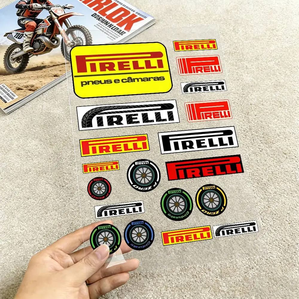 Reflective Moto PIRELLI Stickers, Decalcomanie Waterproof Vinyl for Motorcycle Helmet, Fuel Tank, Bicycle