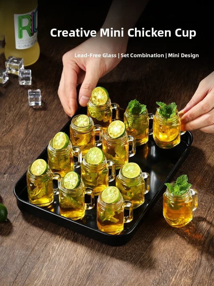Creative Mason Cocktail Glass with Handle White Wine Cup Bar Shot Glass Bullet Cup Tray Set Chinese Style Pure Color Glass