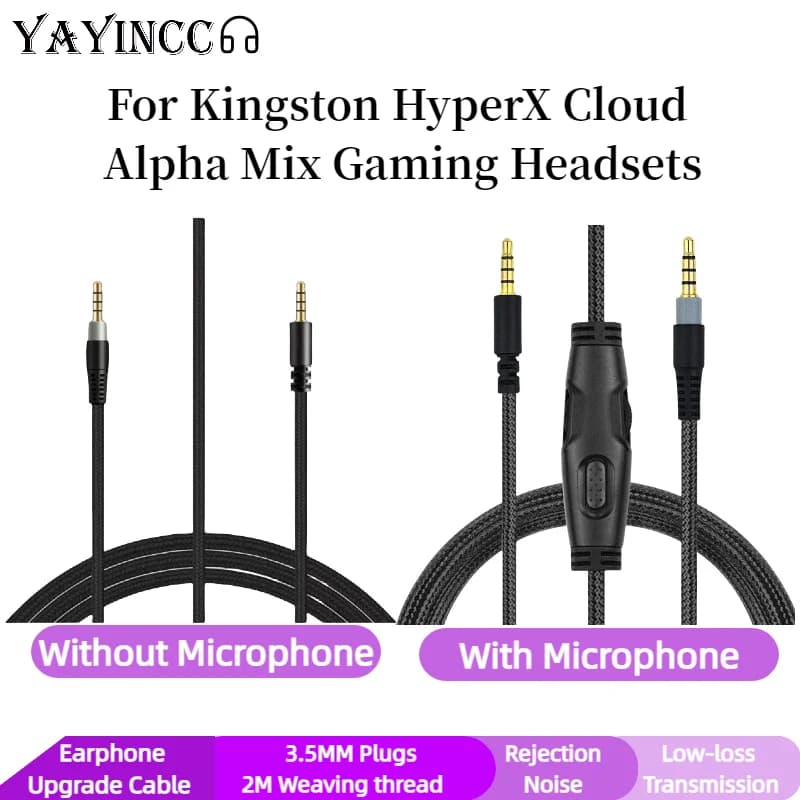 YAYINCC Spina da 3,5 mm Cavo di prolunga intrecciato con controllo del volume Microfono muto per cuffie da gioco Kingston HyperX Cloud Alpha Mix