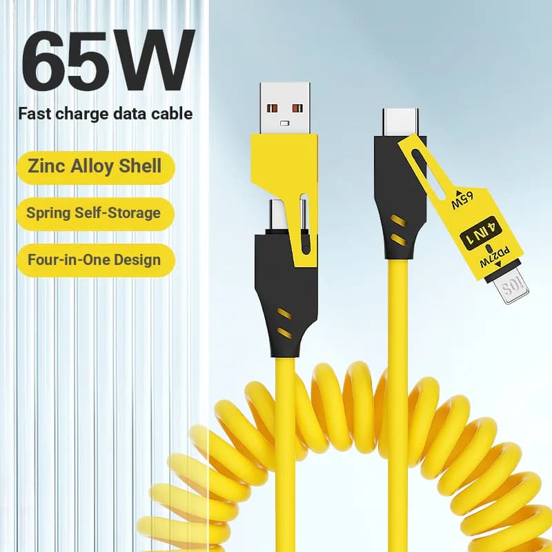 Cavo di ricarica a molla Cutee 3 in 1 da USB-C a USB-C, cavo a molla retrattile USB-C per auto, iPhone 15, Samsung