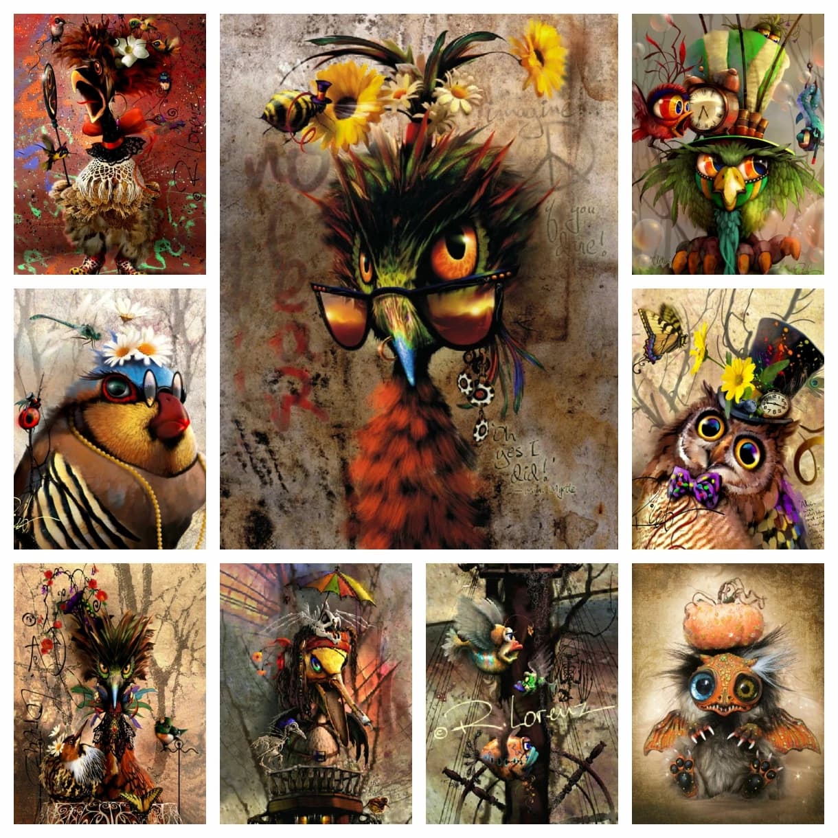 1PC frameless Family Circus Barly Parrot Owl Art Full Diamond Painting Cartoon Graffiti Bird Cross Stitch Embroidery Picture Mos