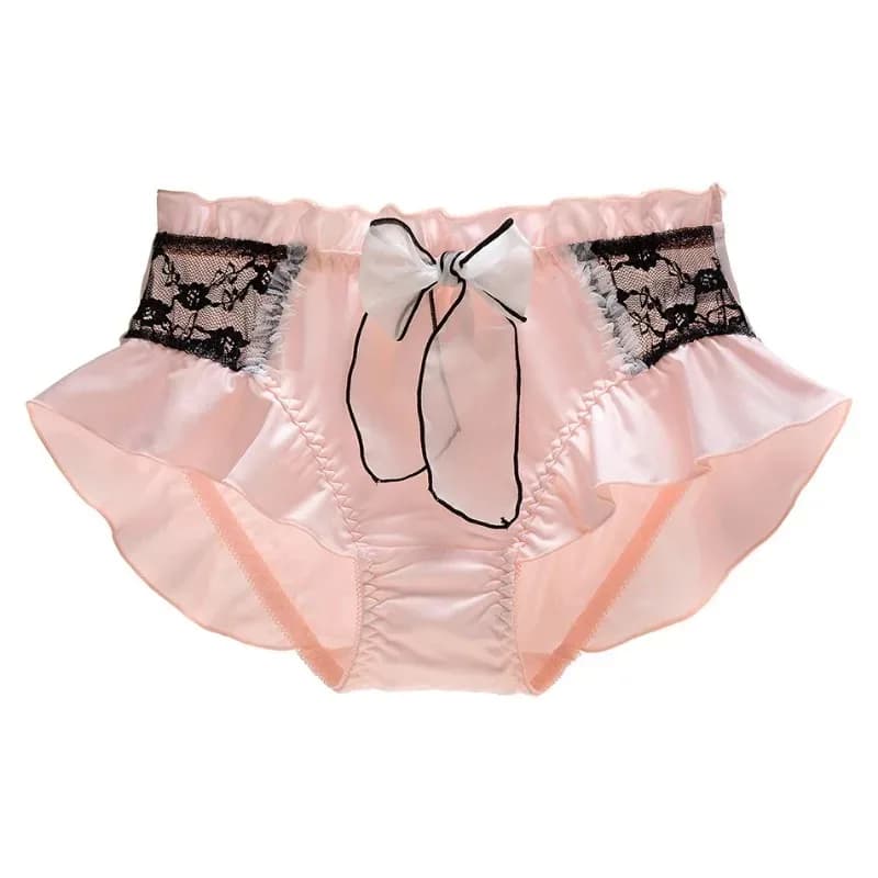 4Pcs Women Milk Silk Smooth Cute Lovely Sweety Panties Lace Lolita Ruffle Ribbon Bow Elasticity Underwear Breathable Candy Color
