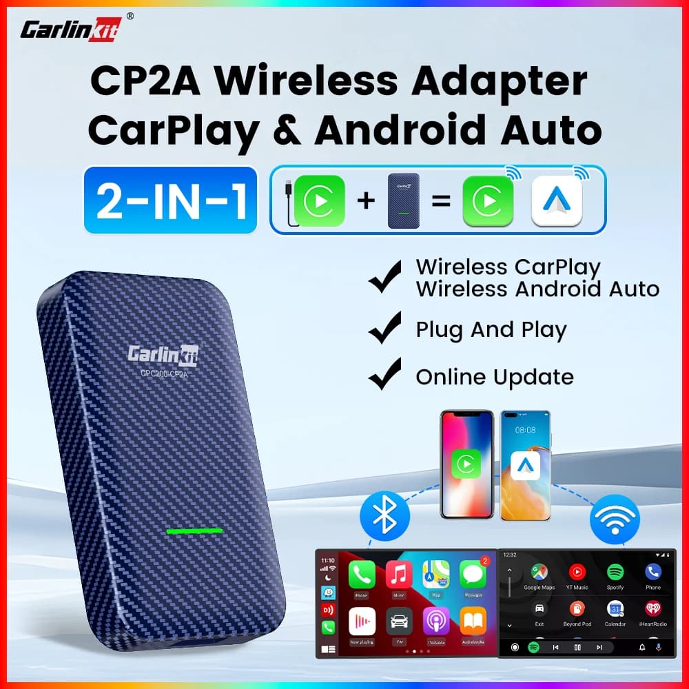CarlinKit 4.0 Wireless Adapter 2 in 1 Wireless Android CarPlay CarPlay 1 to 2 Smart Car Box Plug & Play OTA CarPlay Update