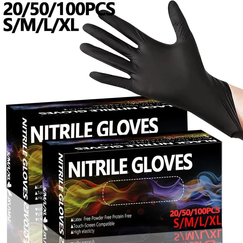 20/50/100PCS Guanti monouso in nitrile nero Guanti monouso in nitrile Pulizia della casa Tatuaggio Parrucchiere Nail Art Bagno per animali domestici