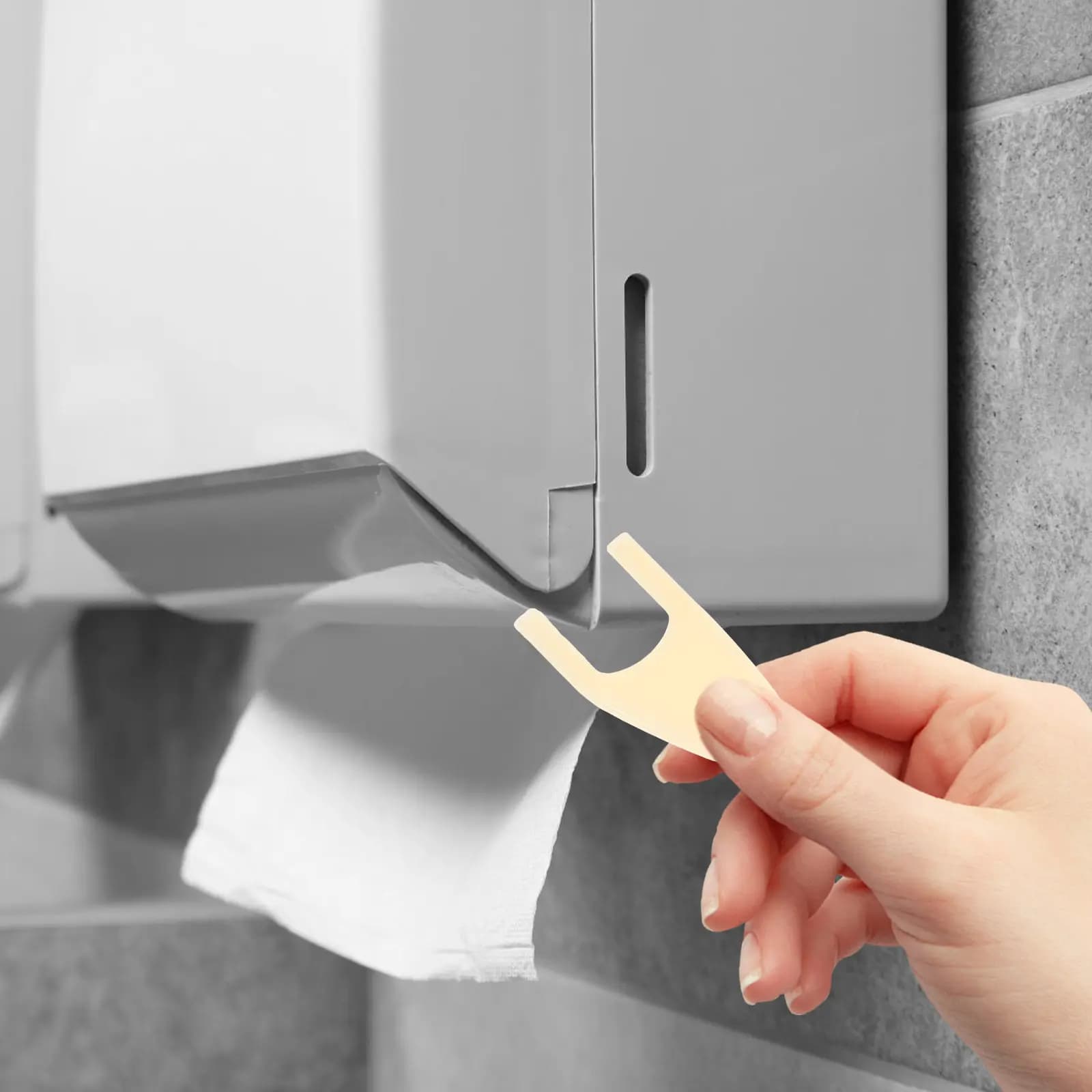 White Plastic Moon Shaped Key Bathroom Toilet Paper Dispenser Replacement Commercial Tissue Holder Lock Core Paper Towel