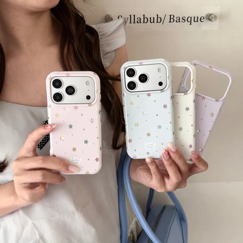 INS Korean Laser Shiny Star Phone Funda Case for iPhone 17 16 15 14 13 Pro Max Cute Glitter Soft TPU Shockproof Back Cover Shell