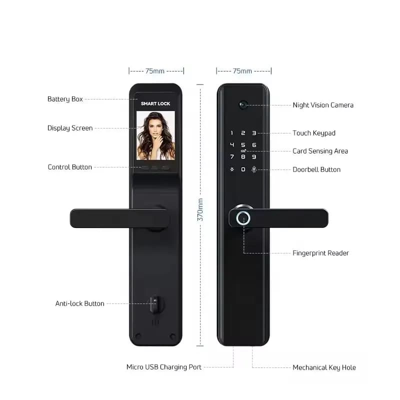 Tuya Wi-Fi Smart Home Door Lock with Fingerprint Access Aluminum Alloy Remote Control Camera Wood Steel Digital Lock
