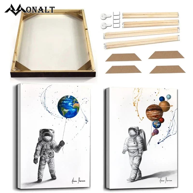 Decorazioni per la casaGraffiti Astronauta Pianeta Palloncino Immagine artistica su tela con cornice Stampe surreali astratte moderne per poster da parete Nero Bianco