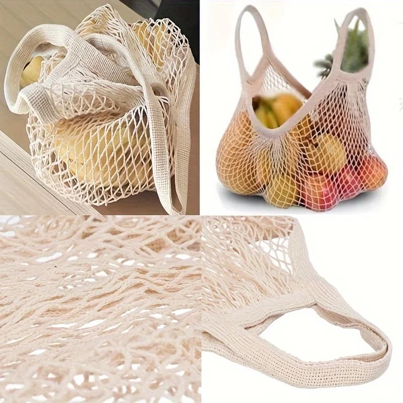 Borsa per la spesa in rete, sacchetti riutilizzabili per frutta e verdura, borse a rete con manici lunghi, sacchetti in cotone, sacchetti per frutta e verdura
