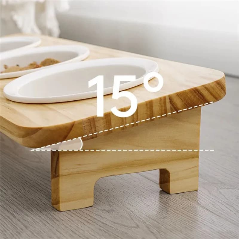 Double Cat Food Bowls with Wooden Rack Ceramic Design Rice Bowl for Cats And Dogs Water Feeder Pet Supplies