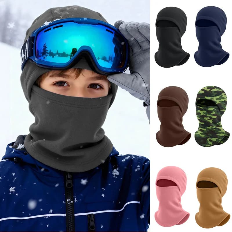 Cappello invernale per bambini Cappuccio caldo integrale Berretto antivento Cappelli in pile tinta unita Ragazze Ragazzi Maschera da sci all'aperto Collo Protezione per le orecchie Accessorio