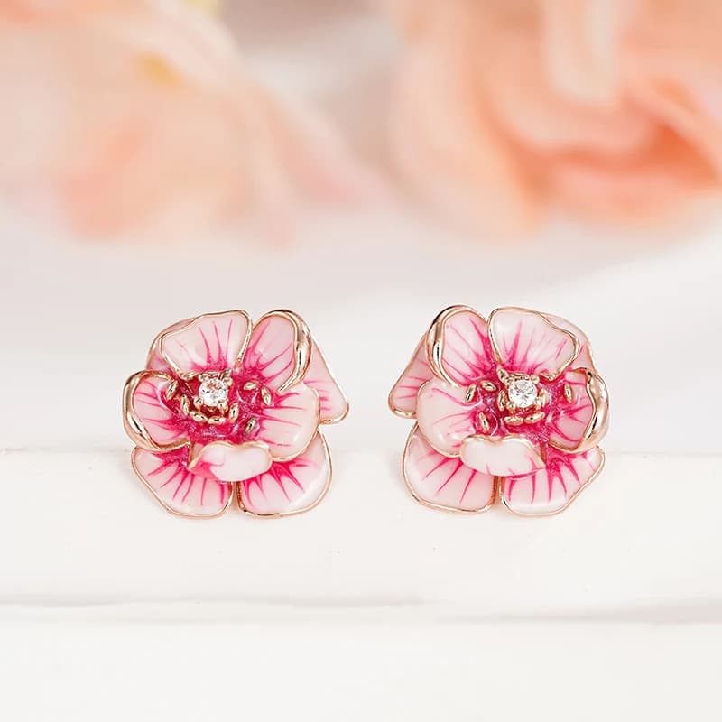 Orecchini a Perno Huitan con Fiore Rosa Romantico per Donne, Gioielli Moderni ed Eleganti per Feste, Accessori Raffinati e di Classe