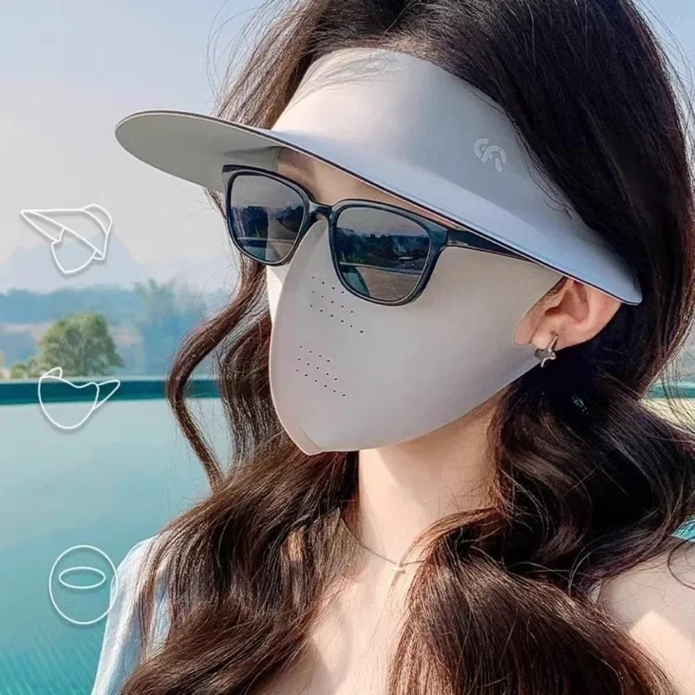 Nuovo Cappello e Maschera Solare in Seta Ghiaccio, Protezione UV Ultraleggera, Copertura Completa del Viso, Traspirante, per Ciclismo Estivo