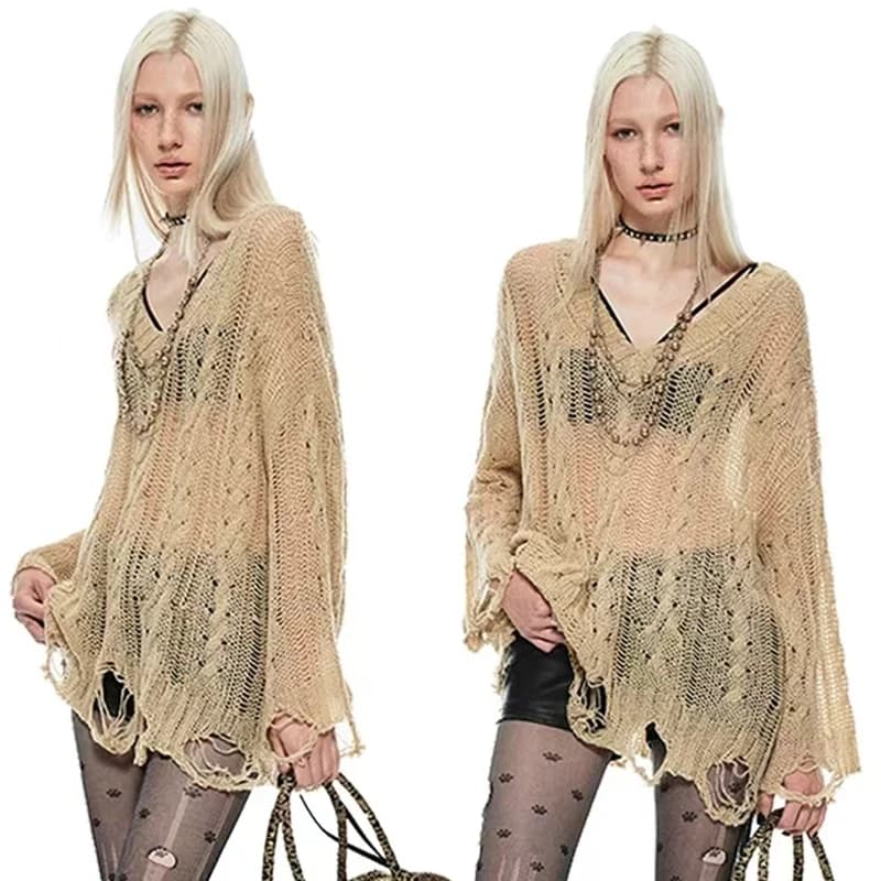 Donne Hole Scava Fuori Y2K T-shirt Manica a pipistrello Camicia lavorata a maglia per le donne Allentato Streetwear Magliette e camicette Primavera Autunno 2024