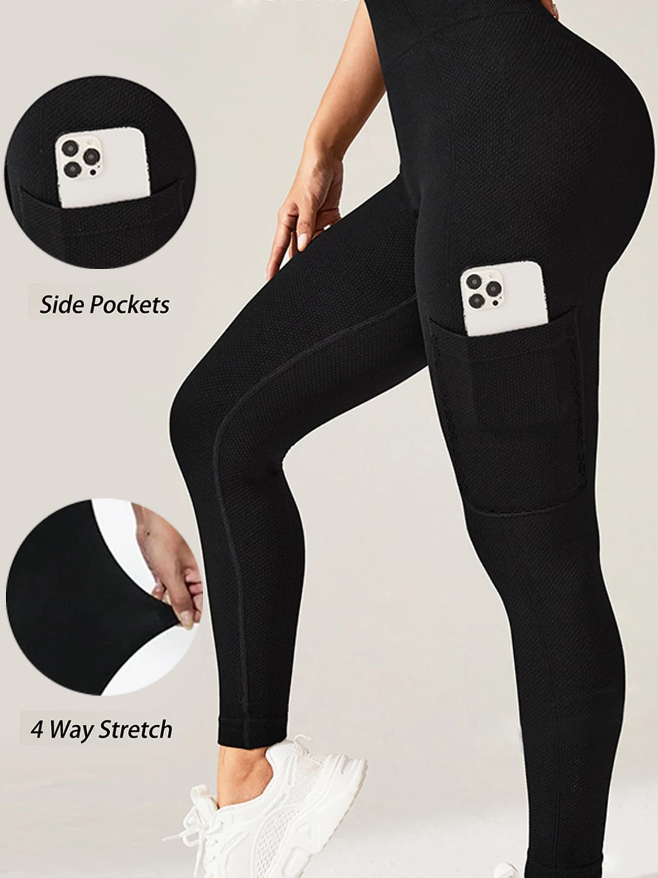 Pantaloni da Yoga neri attillati con tasca laterale per le donne pantaloni da Fitness a vita alta con sollevamento dell'anca pesca Leggings attillati per le donne
