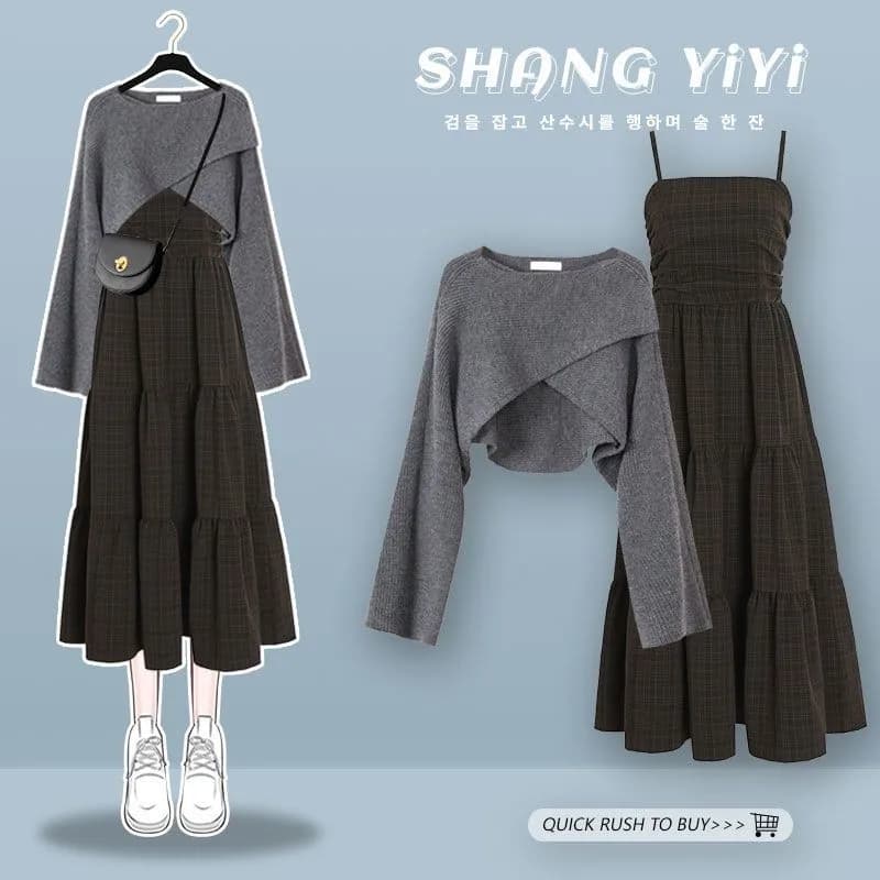 Women's Fashion Plus Size: High Waist Dress in Trapezio with Long Sleeves and Round Neck, Modeling and Slender Effect, Ideal for Autumn