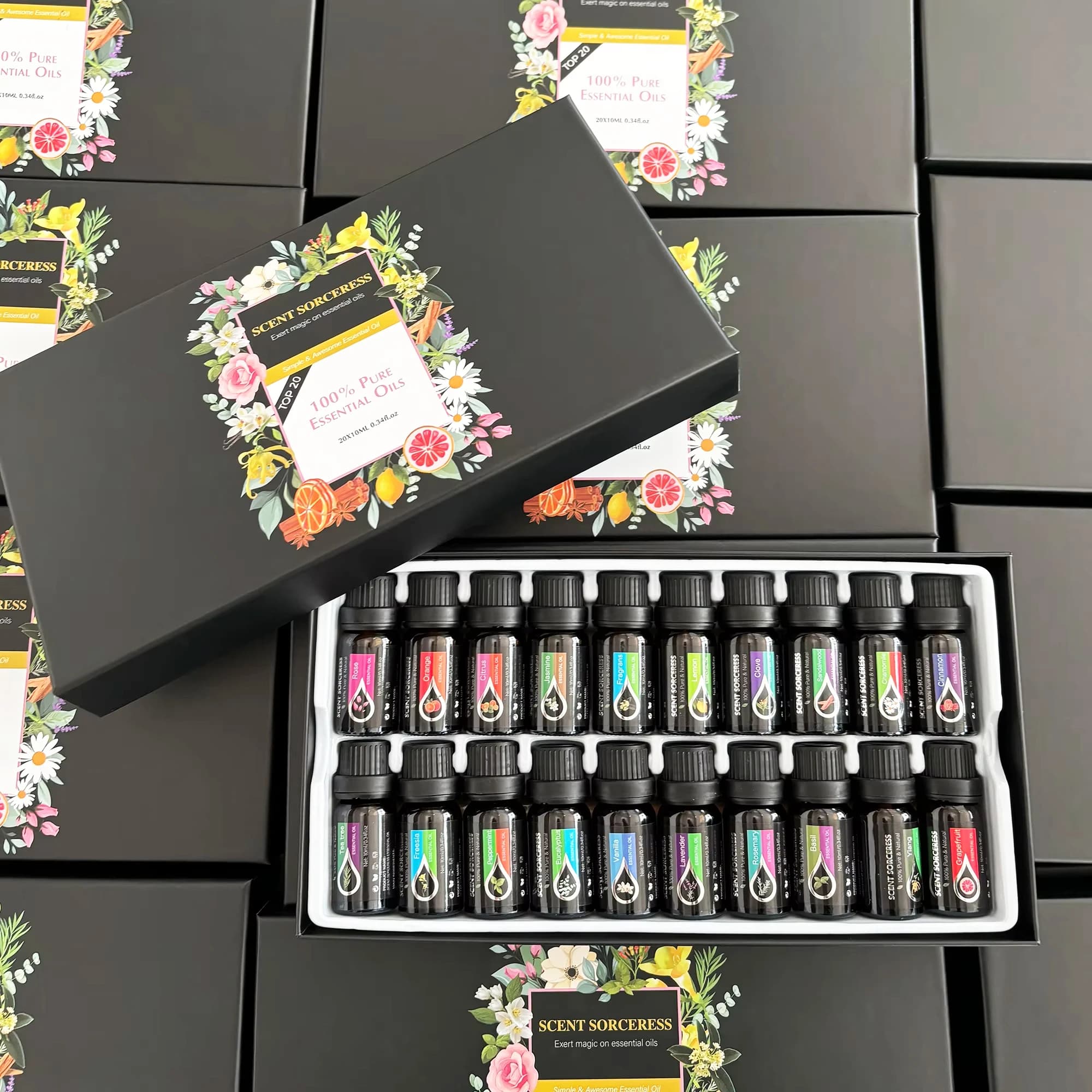 20 pcs/set Set of Essential Oil Lavender Eucalyptus Orange Sweet Lemon Massage Spa Aromatherapy Oil Fragrance for Diffused Humidifier