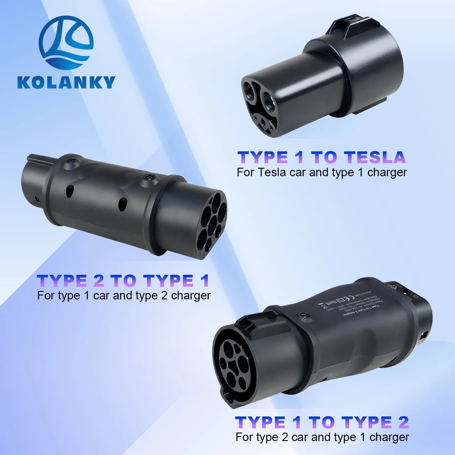 Adattatore per caricabatterie EV Kolanky 32A 7.2KW da Tipo 2 a Tipo 1, Adattatore da Tipo 1 a Tipo 2, Convertitore da Tipo 1 a NACS per la ricarica di auto elettriche