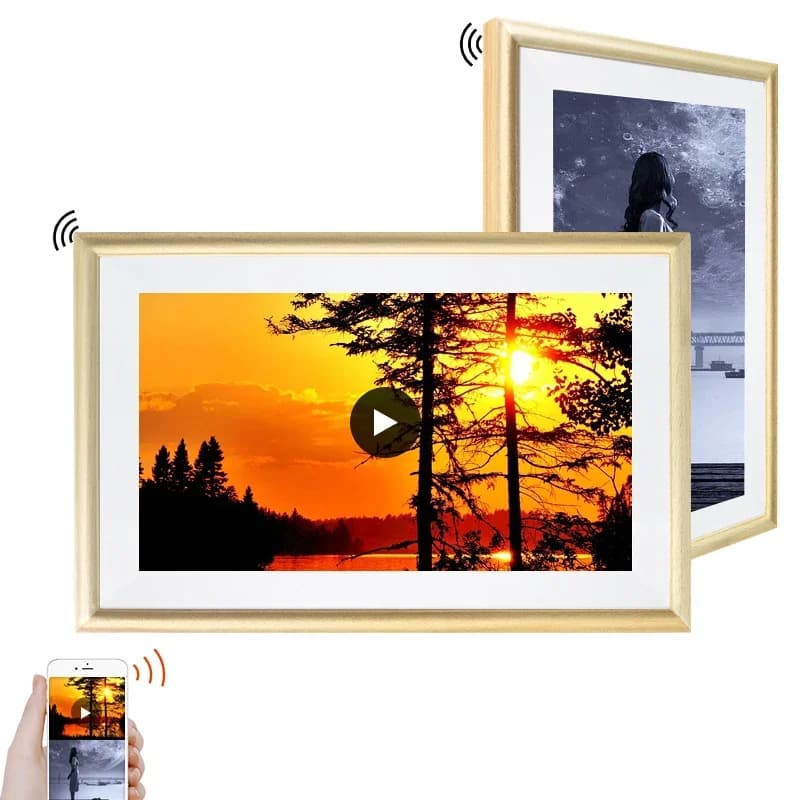 Cornice per foto digitale da 32 pollici Scarica cornice per riproduzione video Schermo LCD in legno Retroilluminazione LED in legno Wi Mp4 Digital Smart Art Wood