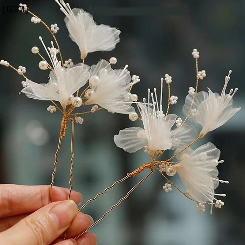 Fermagli per capelli a U da sposa, fermagli per capelli a rete con fiori e perle, eleganti accessori per capelli da sposa per donna [G33]