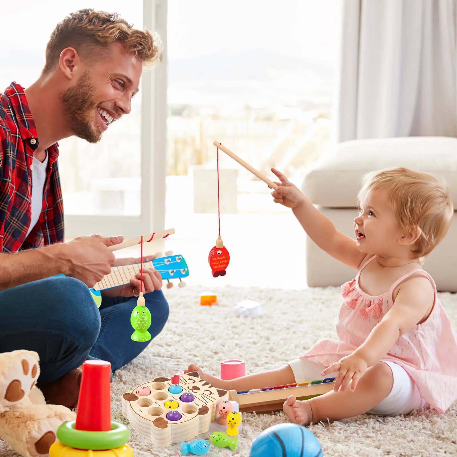 8Pcs Wooden Fishing Rods Magnetism Game for Kindergarten Kids Creative Educational Early Learning Catching Fish Plaything