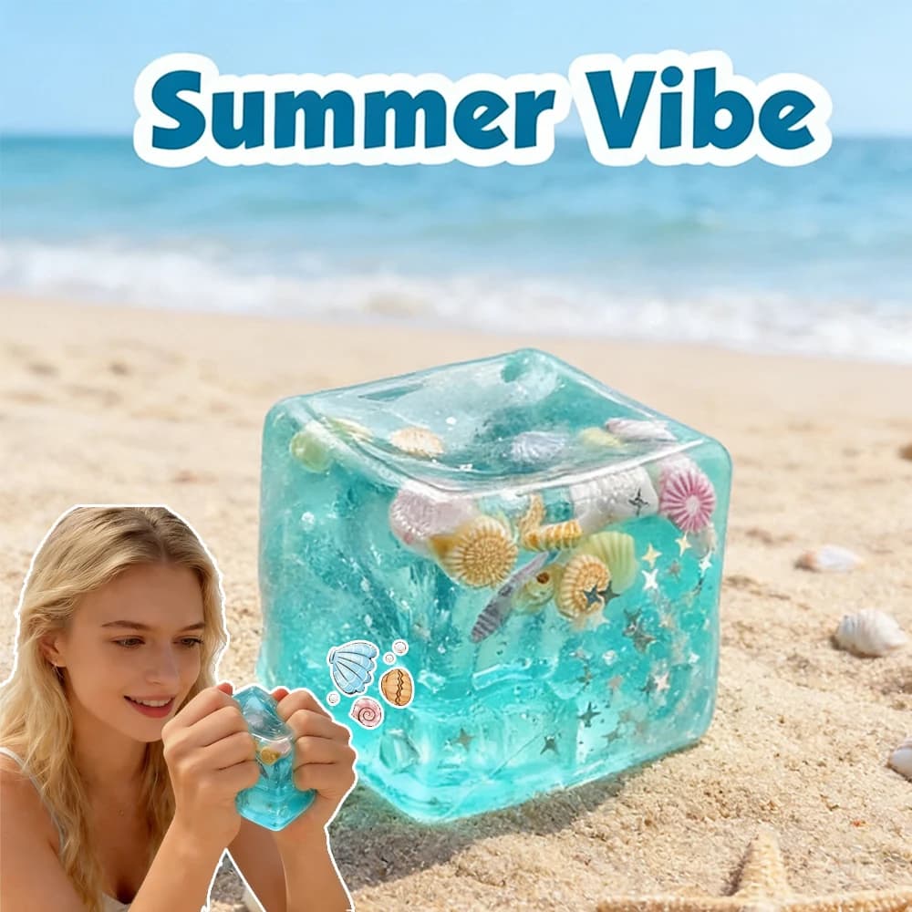 Cubo Antistress in Gel Morbido Taba Lucido - Giocattolo Sensoriale Oceanico, Squishy a Lenta Risalita per Bambini e Adulti, Regalo Rilassante da Spremere