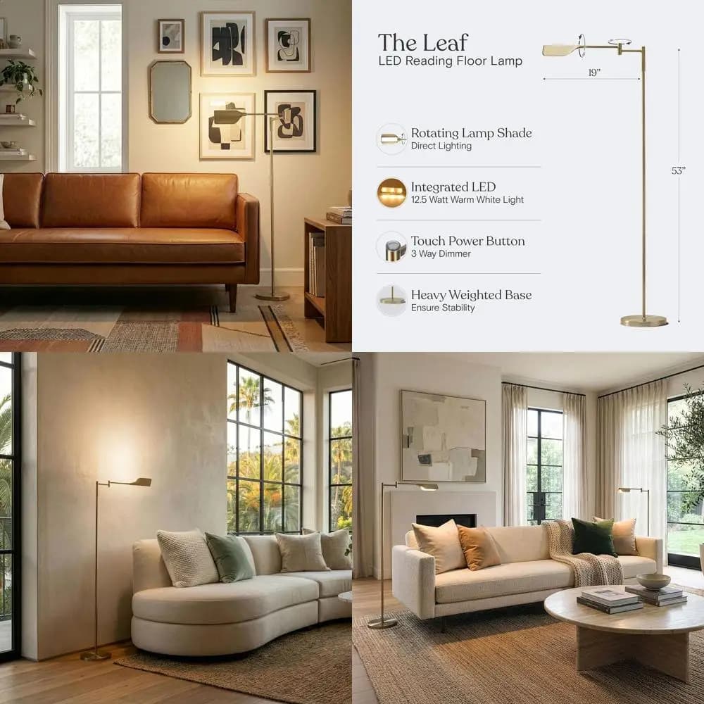 Lampada da Terra LED Dimmerabile con Facile Rotazione, Regolabile per Scrivania o Soggiorno, Finitura in Ottone Anticato