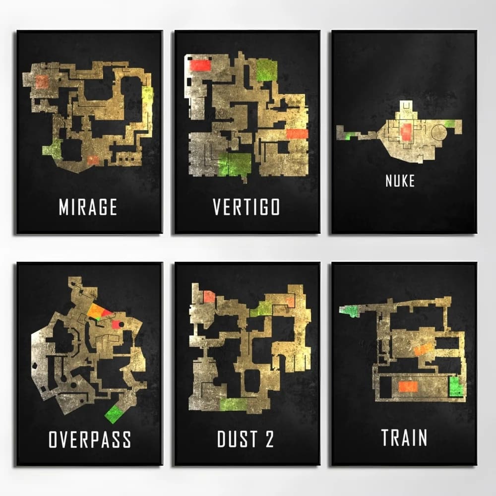 Poster della mappa del gioco C-CS GO, adesivo perfetto, autoadesivo, progettato per la casa, la sala da pranzo, gli uffici, durevole
