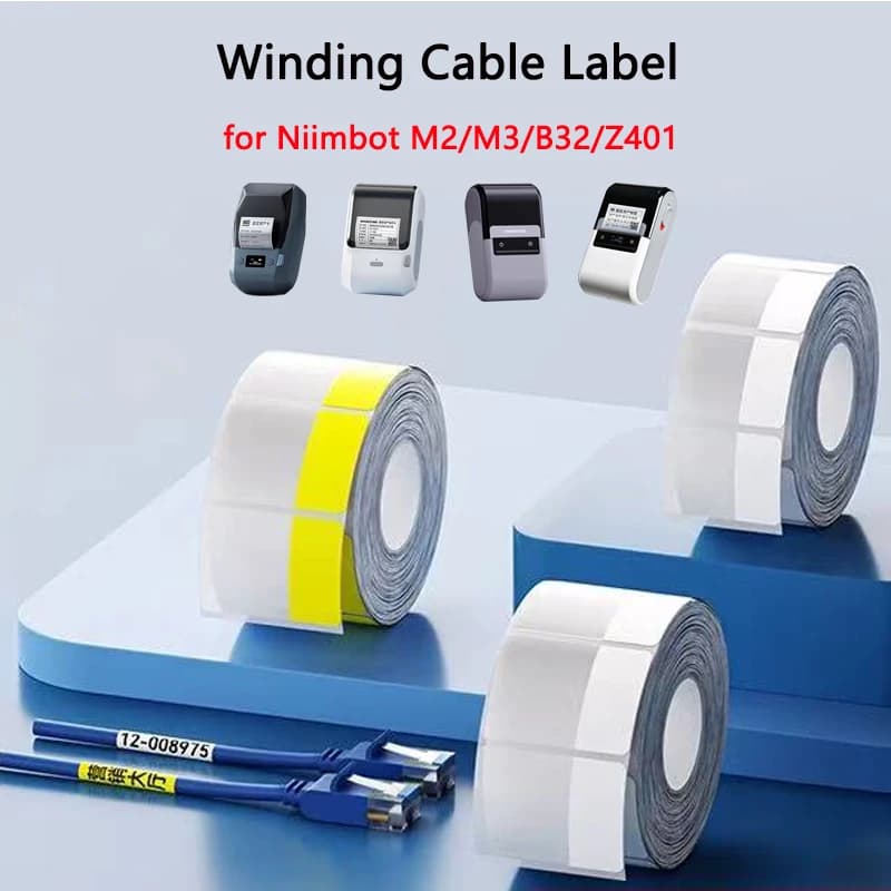 Niimbot M2/M3/Z401/B32 Etichetta per avvolgimento Cavo di rete Carta con pellicola protettiva Adesivo in fibra ottica Autoadesivo impermeabile