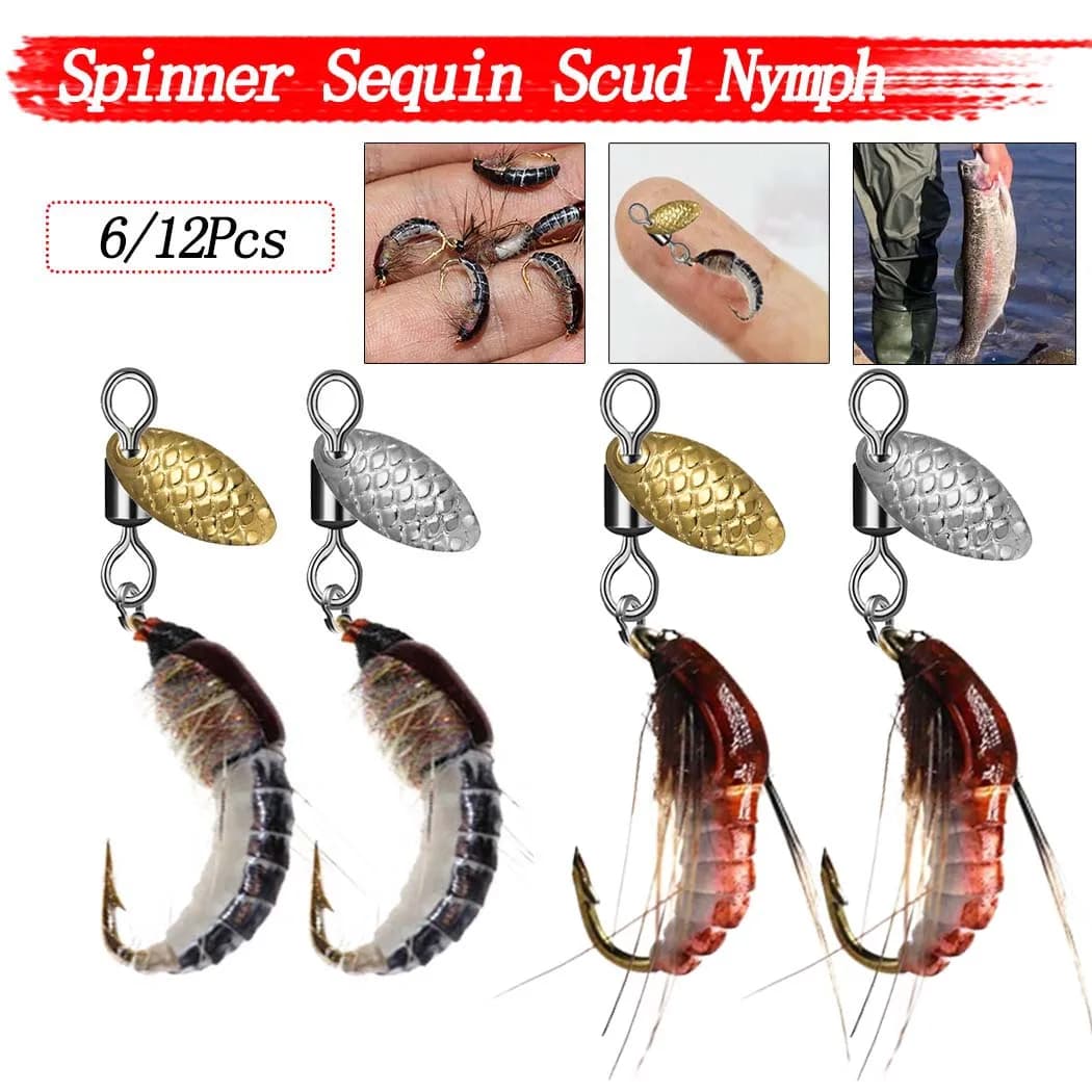 6/12 pz Spinner Seillettes Scud Ninfa Scud Recall Moscow for Trout Fishing Artificial Insect Simultaneous bait Scud Verme Fishing Call