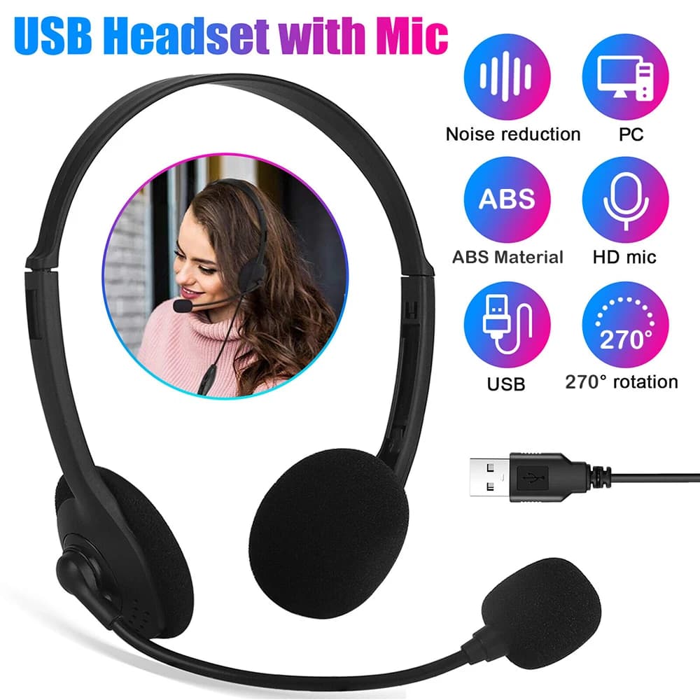 Universal USB Gaming Microphone with Noise Cancellation Wired Headphones Adjustable Over-ear Gaming Headphones compatible with computers etc.