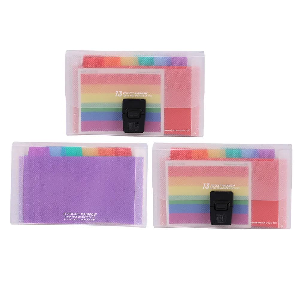 Set di 3 Organizzatori per Documenti a Fisarmonica A6, Cartella Porta Ricevute in Plastica con 13 Tasche, Portadocumenti Espandibile Portatile