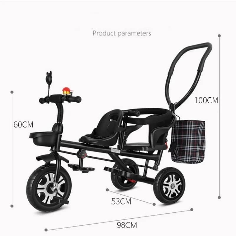 Passeggino da 2-7 anni Antiribaltamento Doppio triciclo per bambini Bicicletta Passeggino doppio morbido e confortevole