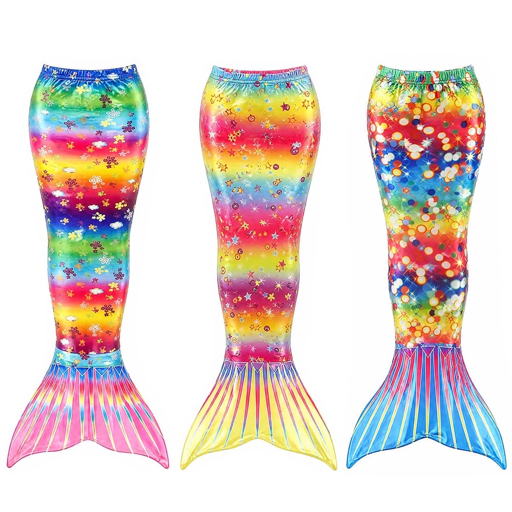 Children's mermaid three piece set with star flower print, girls' tail princess skirt, beach photo set