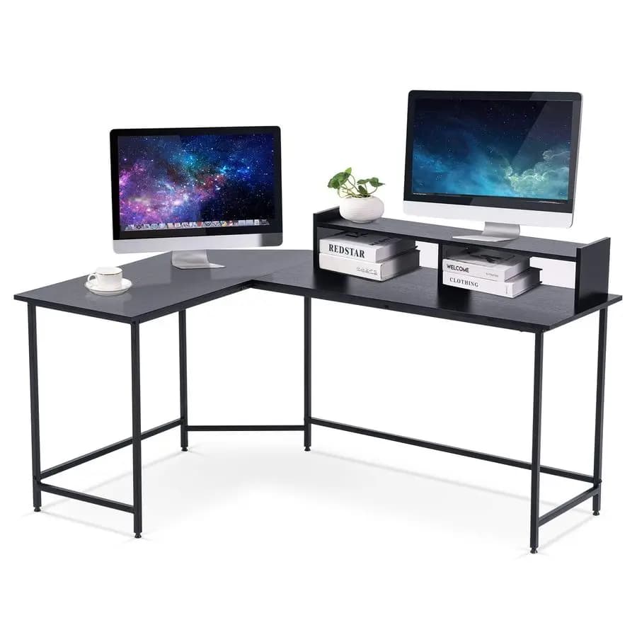 L Gaming Desk, Modern Reversible Corner Desk with Small Space Monitor Support, Living Room, Bedroom, Home Office