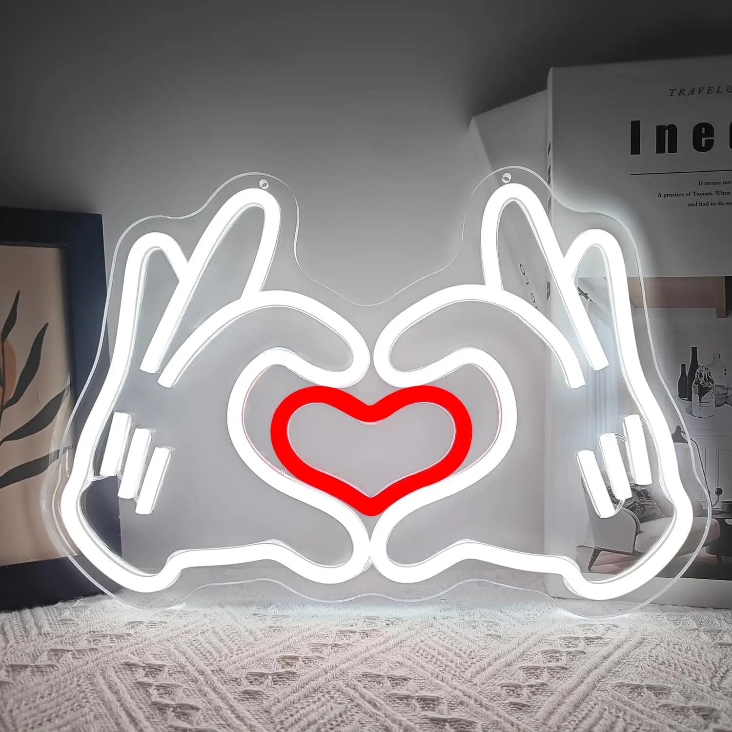 Insegna al Neon a Forma di Cuore e Mani, Luce LED USB per Sala Giochi, Man Cave, Club, Bar, Festa, Camera da Letto, Garage, Soggiorno, Decorazione, Regalo