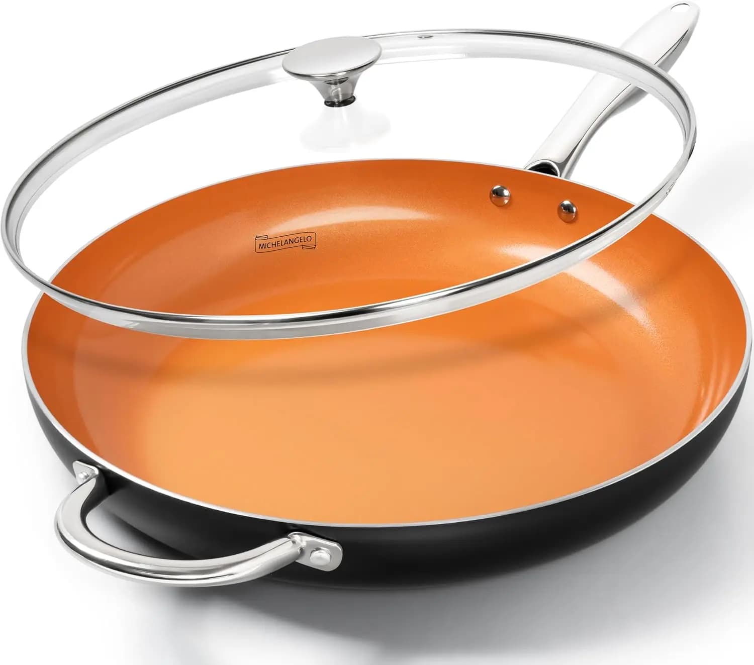 Padella in Ceramica Grande da 14 Pollici con Coperchio, Rivestimento Antiaderente per Cucina Sana, Compatibile con Induzione